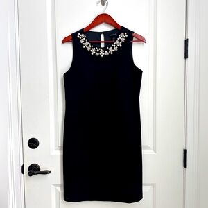WHBM Elegant Black Sleeveless Dress with Pearl Embellishments - Size 8